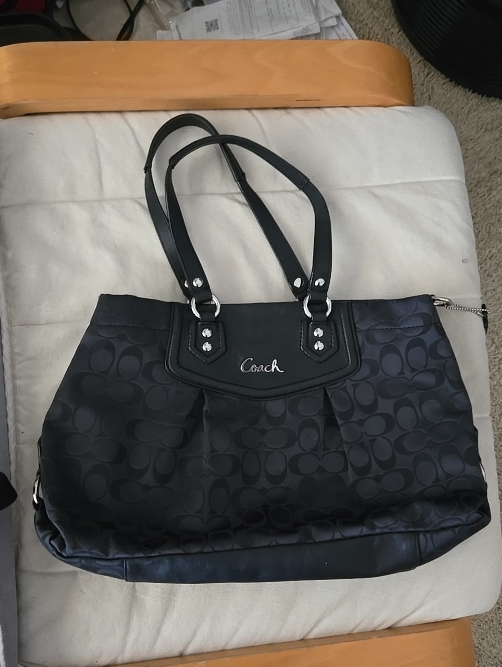 Coach Black Signature Shoulder Tote